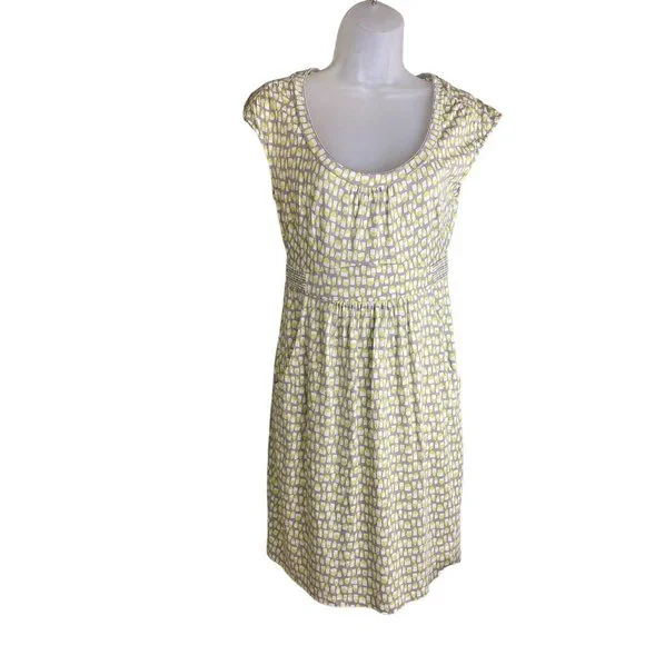 Boden Dress US Size 4P Gray & Lime Green Print Cap Sleeve Jersey Pockets EUC - Picture 6 of 14